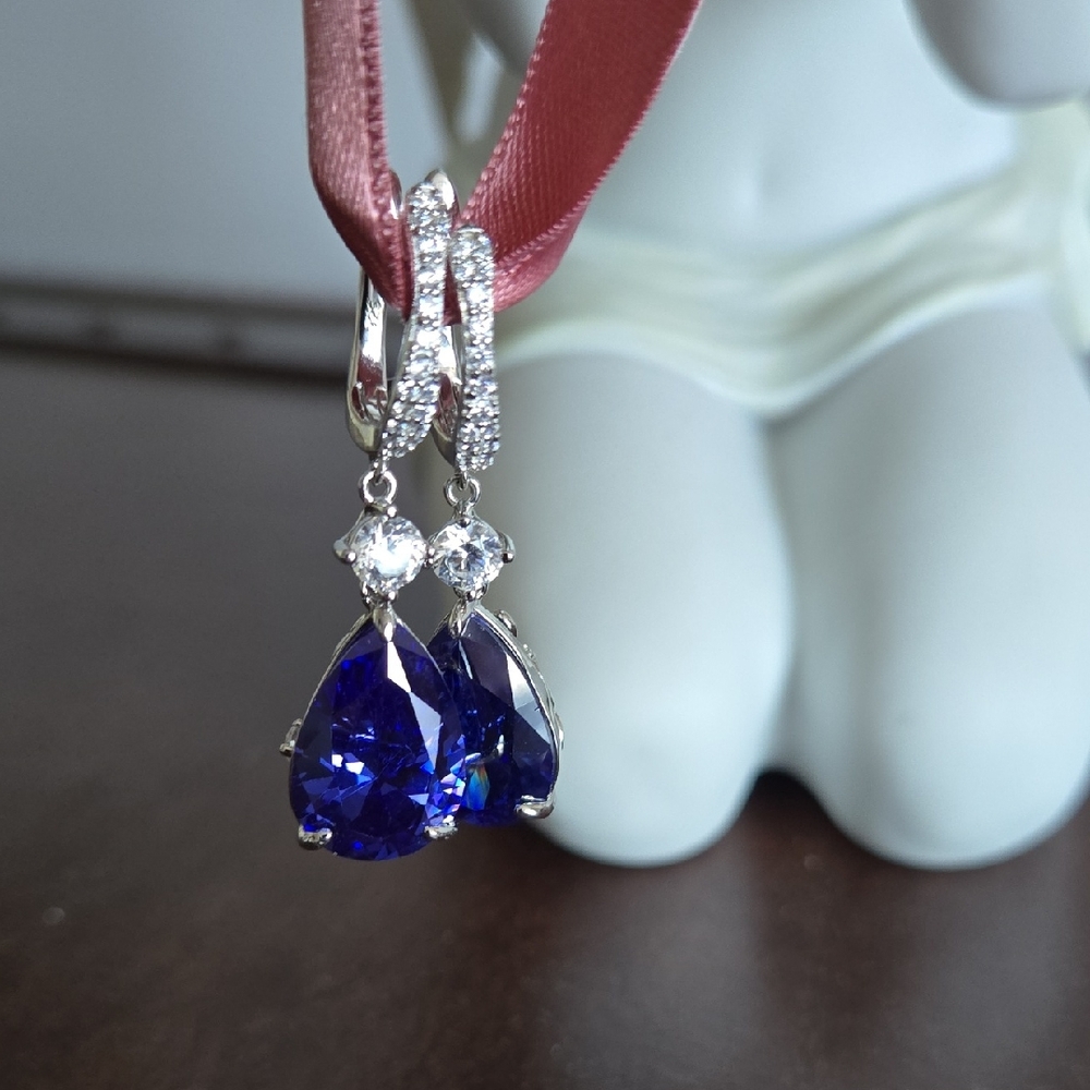 Elegant Silver and Tanzanite Teardrop Earrings